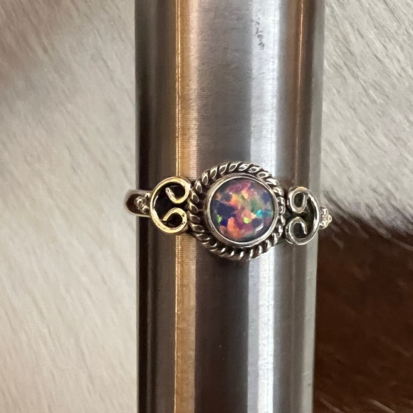 Navajo Jewelry - ❤️ Gorgeous Opal Navajo Style Western Artisan Sterling Silver Ring Size 6.75